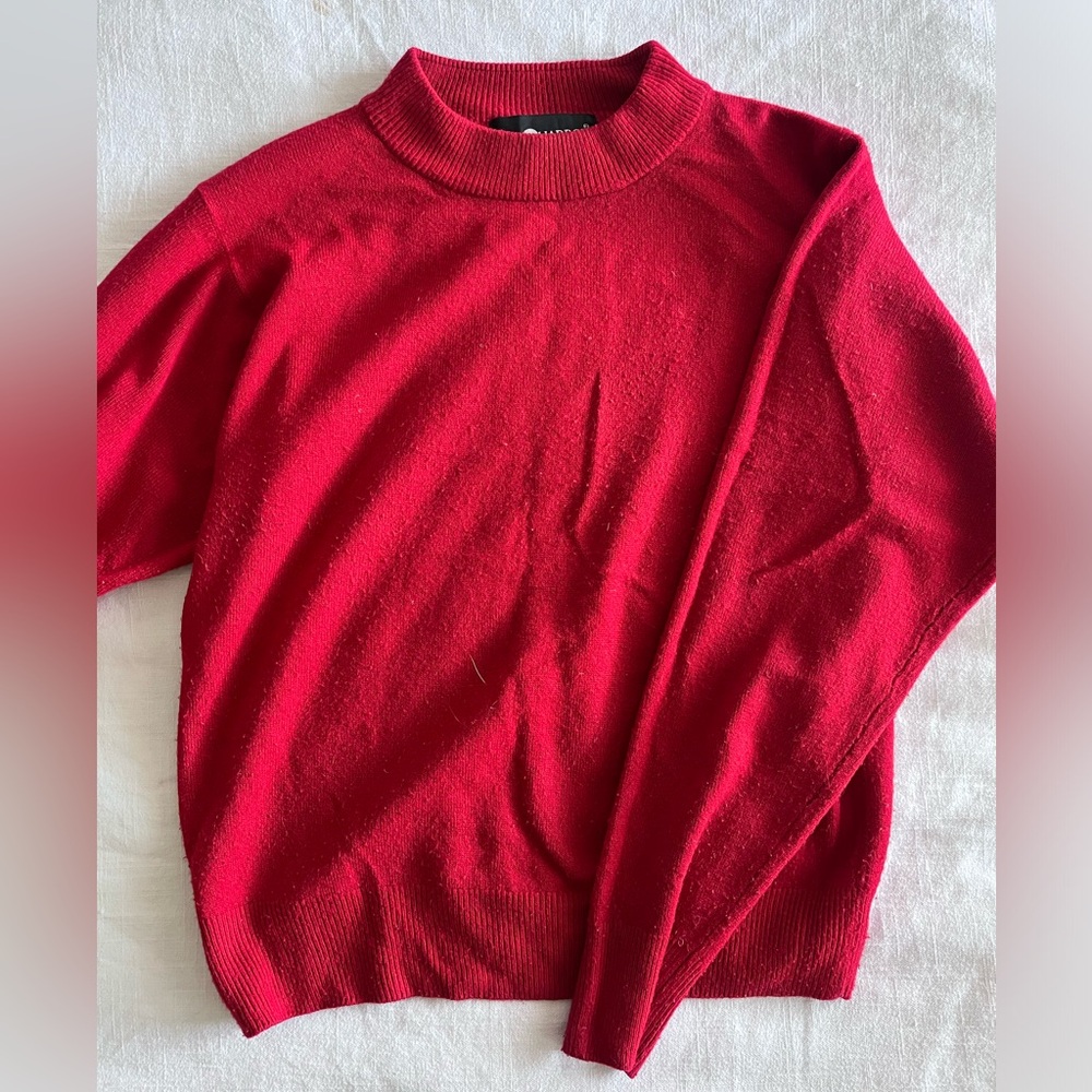 Bright red mock neck sweater